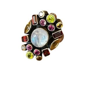 Colorful Gemstones Statement Ring Moon stone 925 India 925 marked NB? Size 10